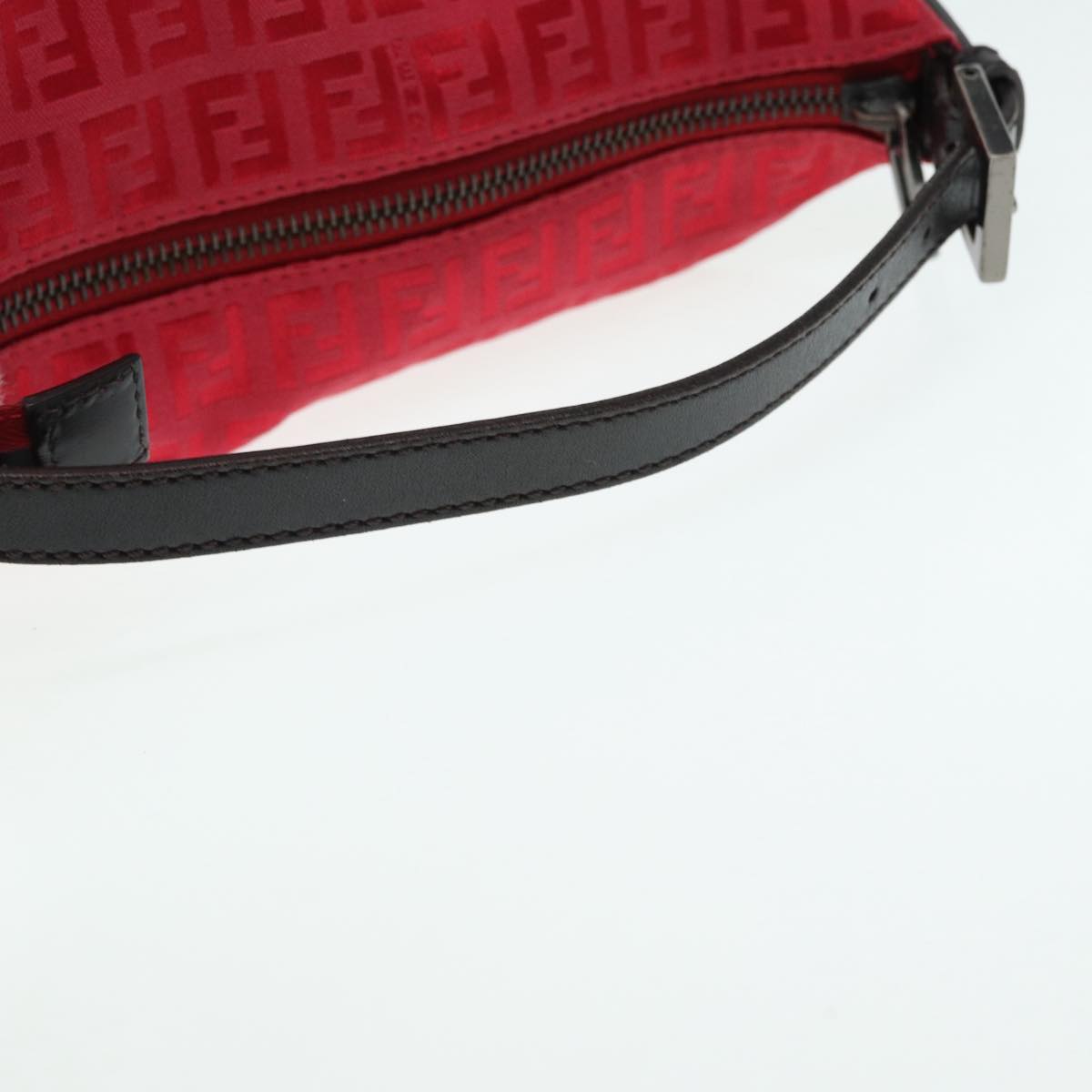 FENDI Zucchino Canvas Hand Bag Red Silver 88077