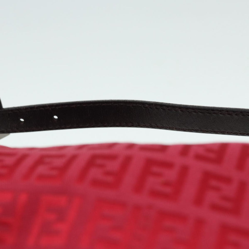 FENDI Zucchino Canvas Hand Bag Red Silver 88077