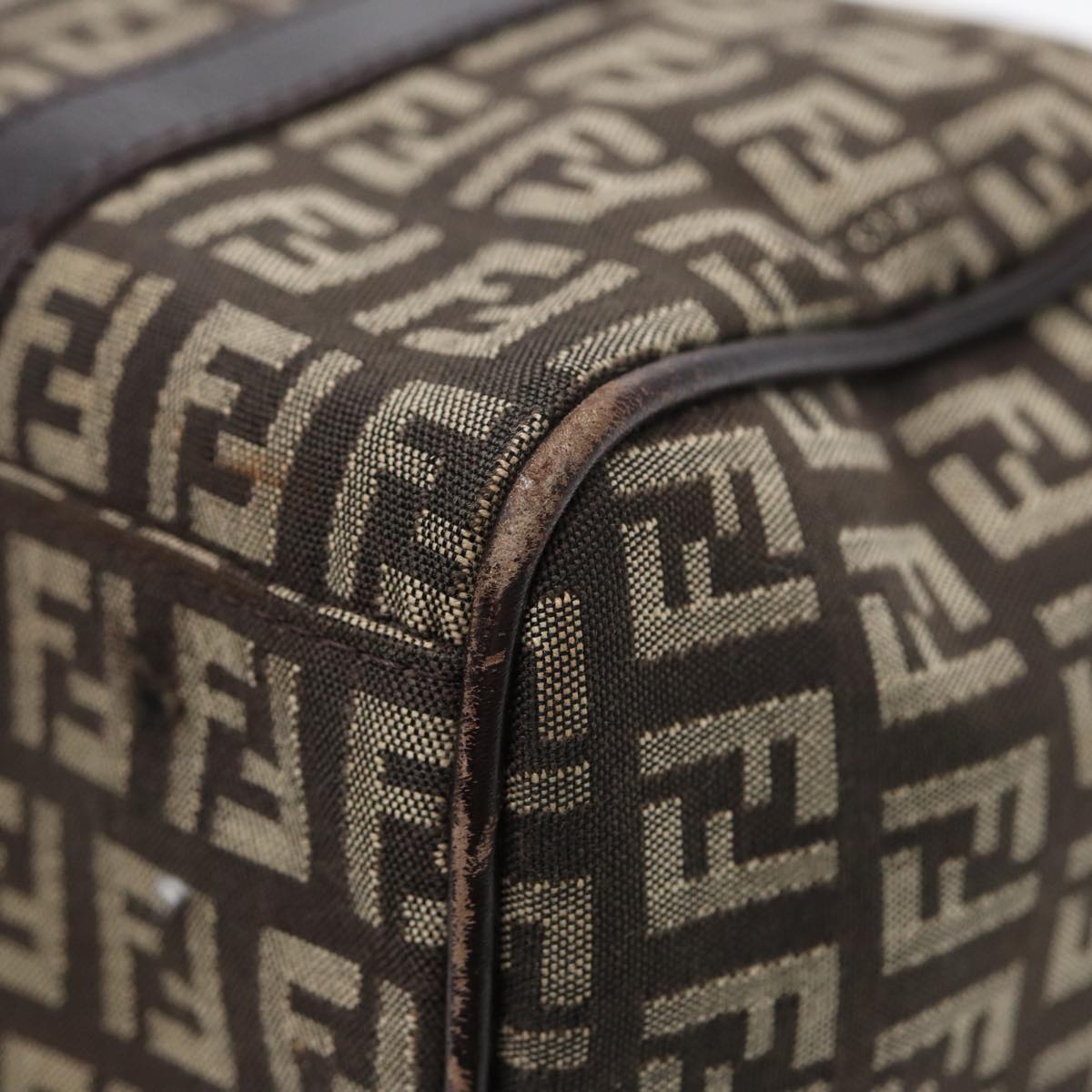 FENDI Zucchino Canvas Hand Bag Brown Silver 88078