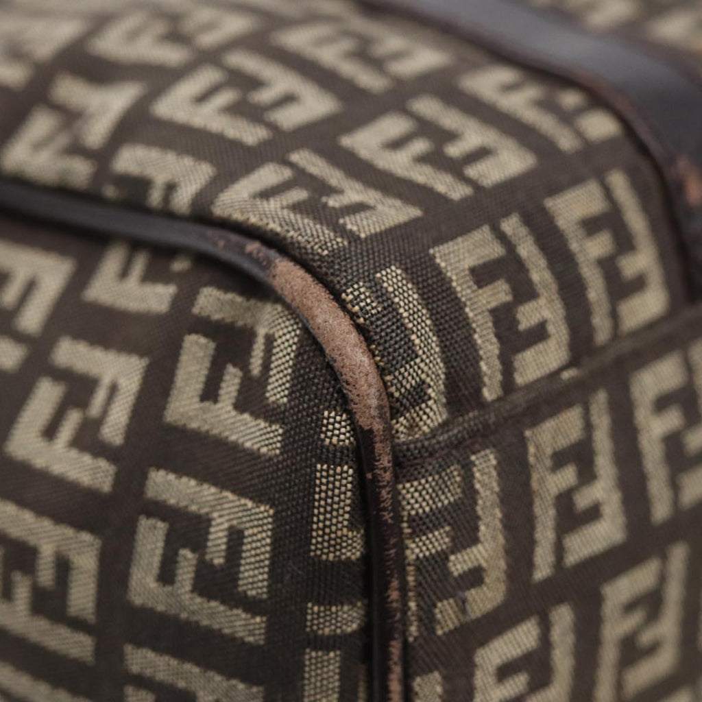 FENDI Zucchino Canvas Hand Bag Brown Silver 88078