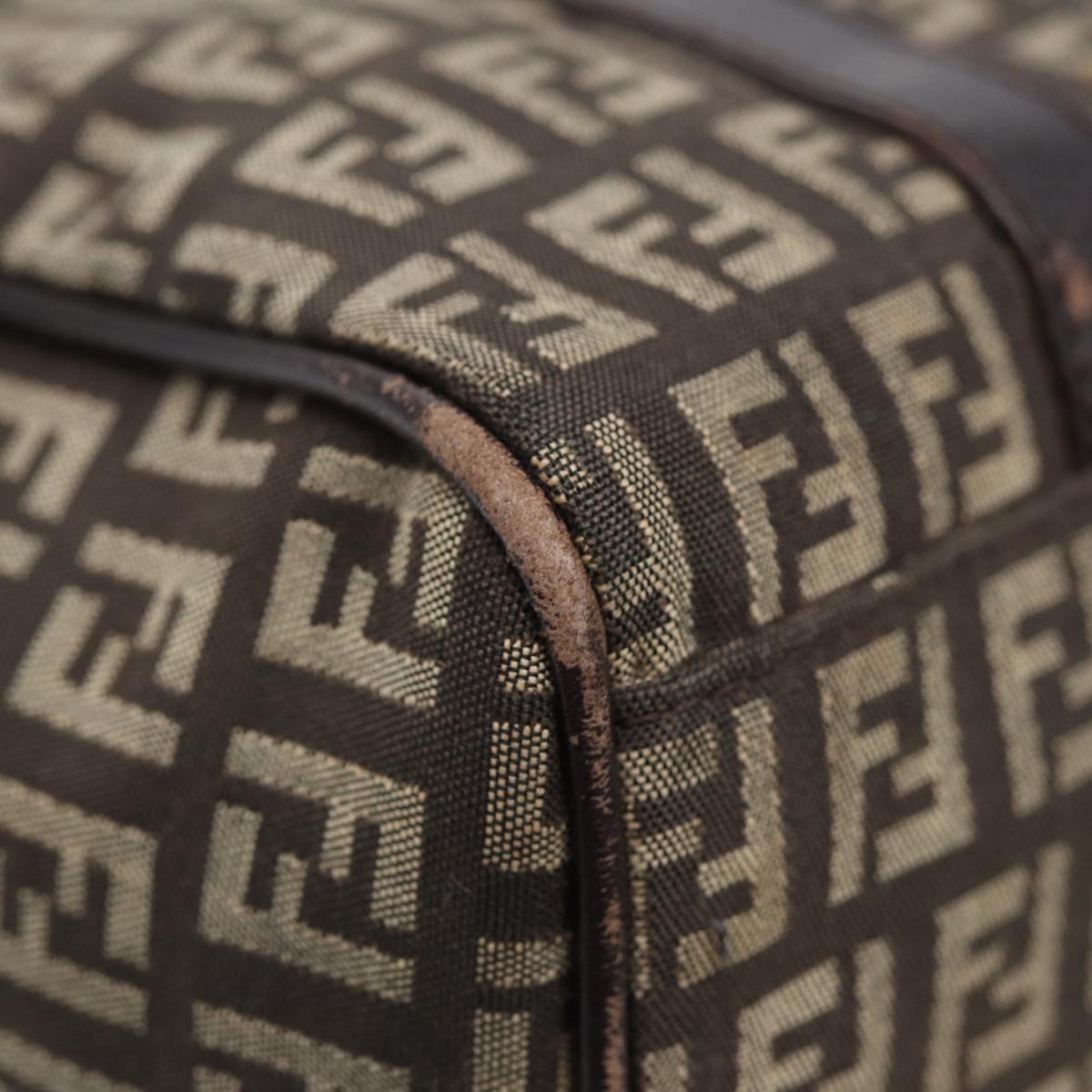FENDI Zucchino Canvas Hand Bag Brown Silver 88078