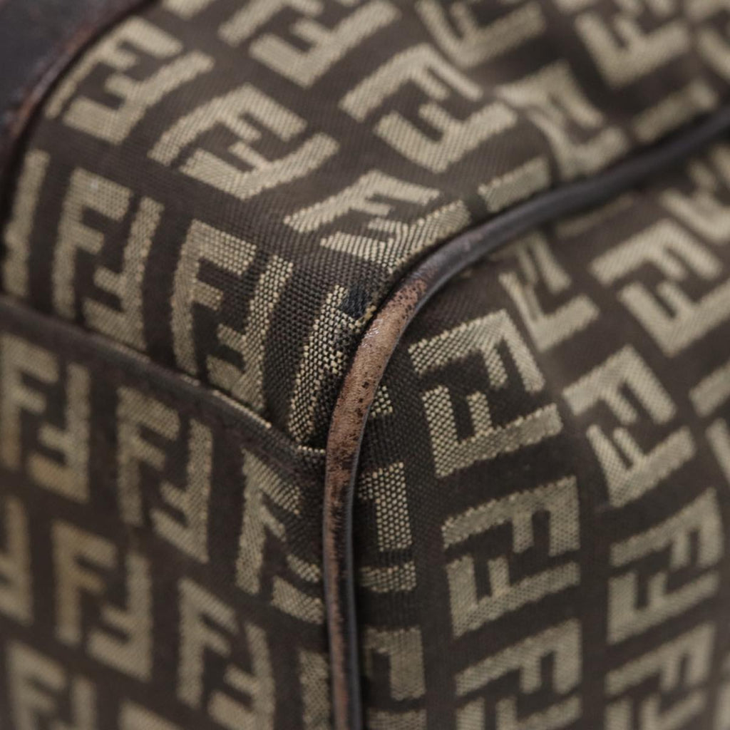 FENDI Zucchino Canvas Hand Bag Brown Silver 88078