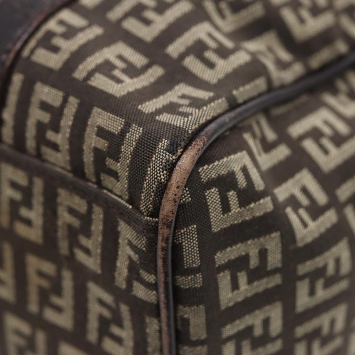 FENDI Zucchino Canvas Hand Bag Brown Silver 88078