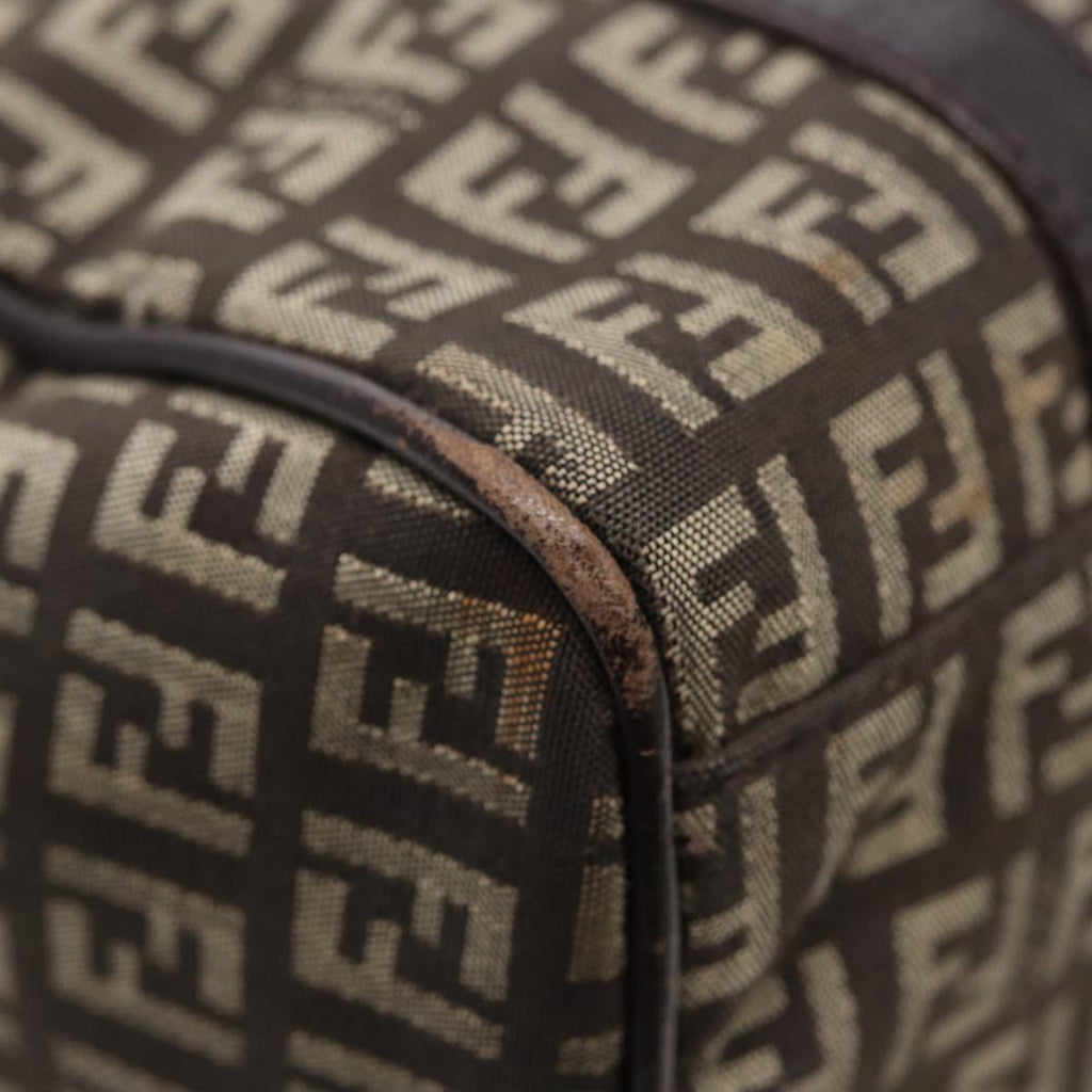 FENDI Zucchino Canvas Hand Bag Brown Silver 88078