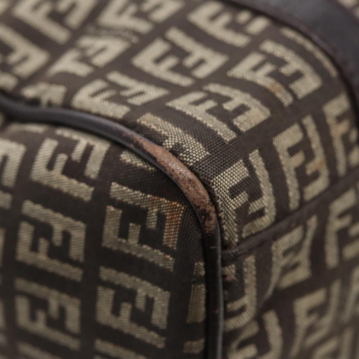 FENDI Zucchino Canvas Hand Bag Brown Silver 88078