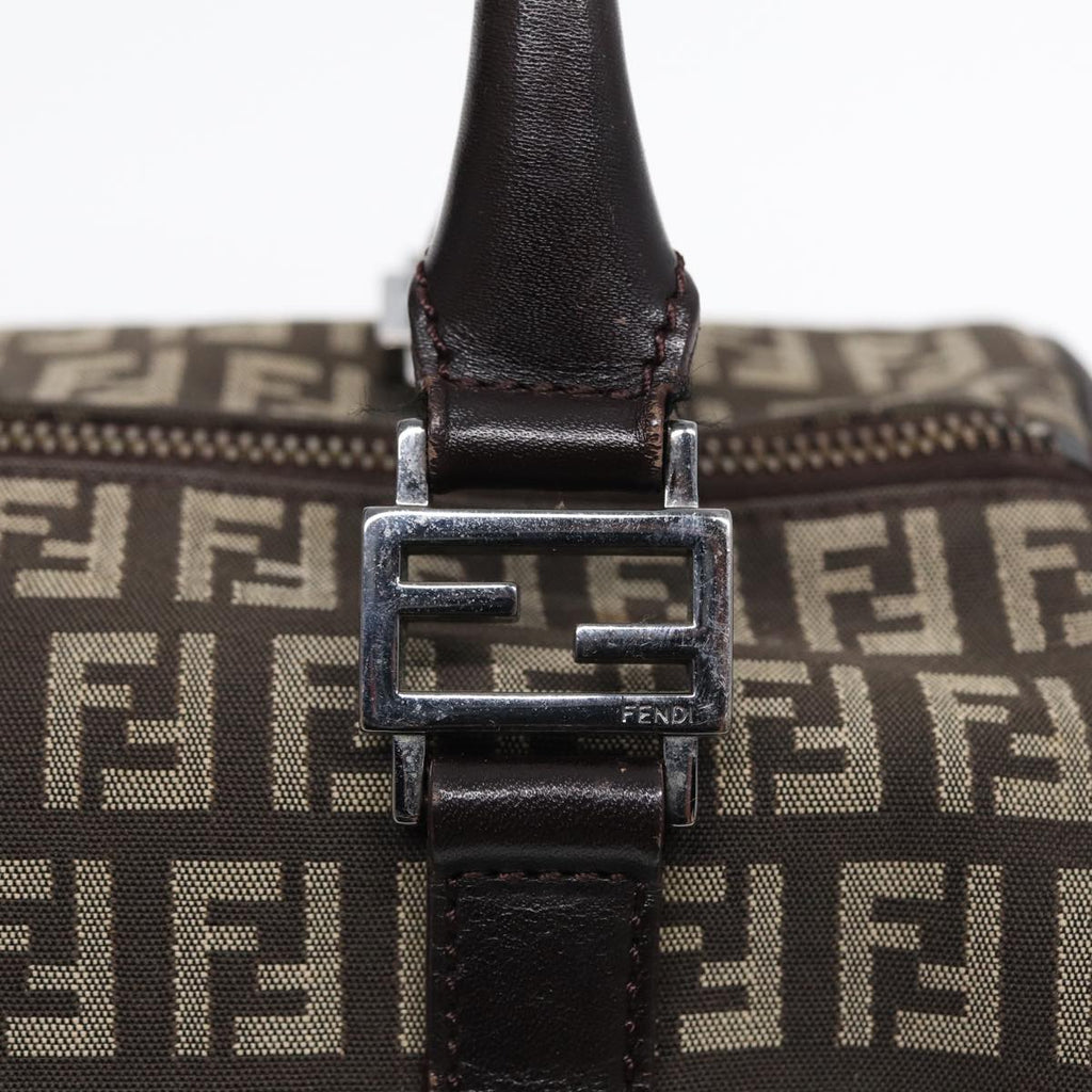 FENDI Zucchino Canvas Hand Bag Brown Silver 88078