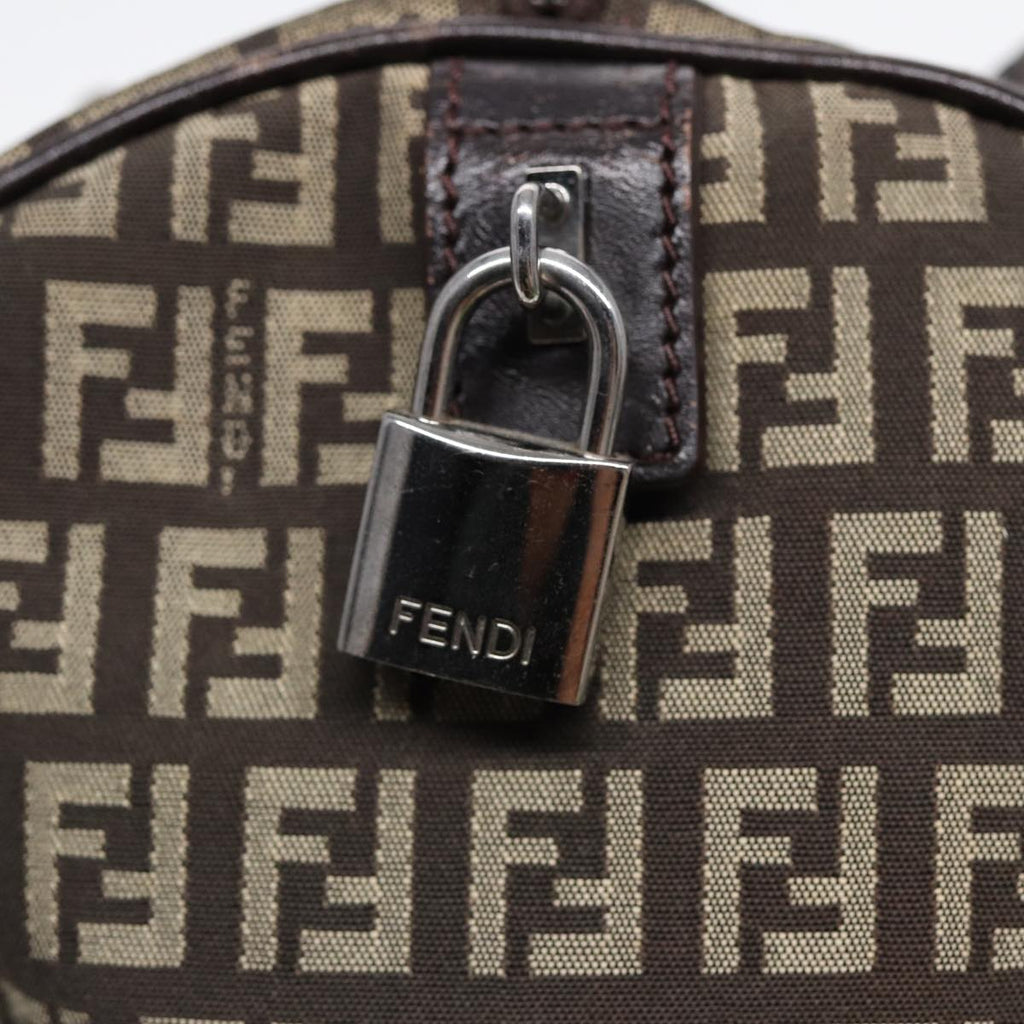 FENDI Zucchino Canvas Hand Bag Brown Silver 88078