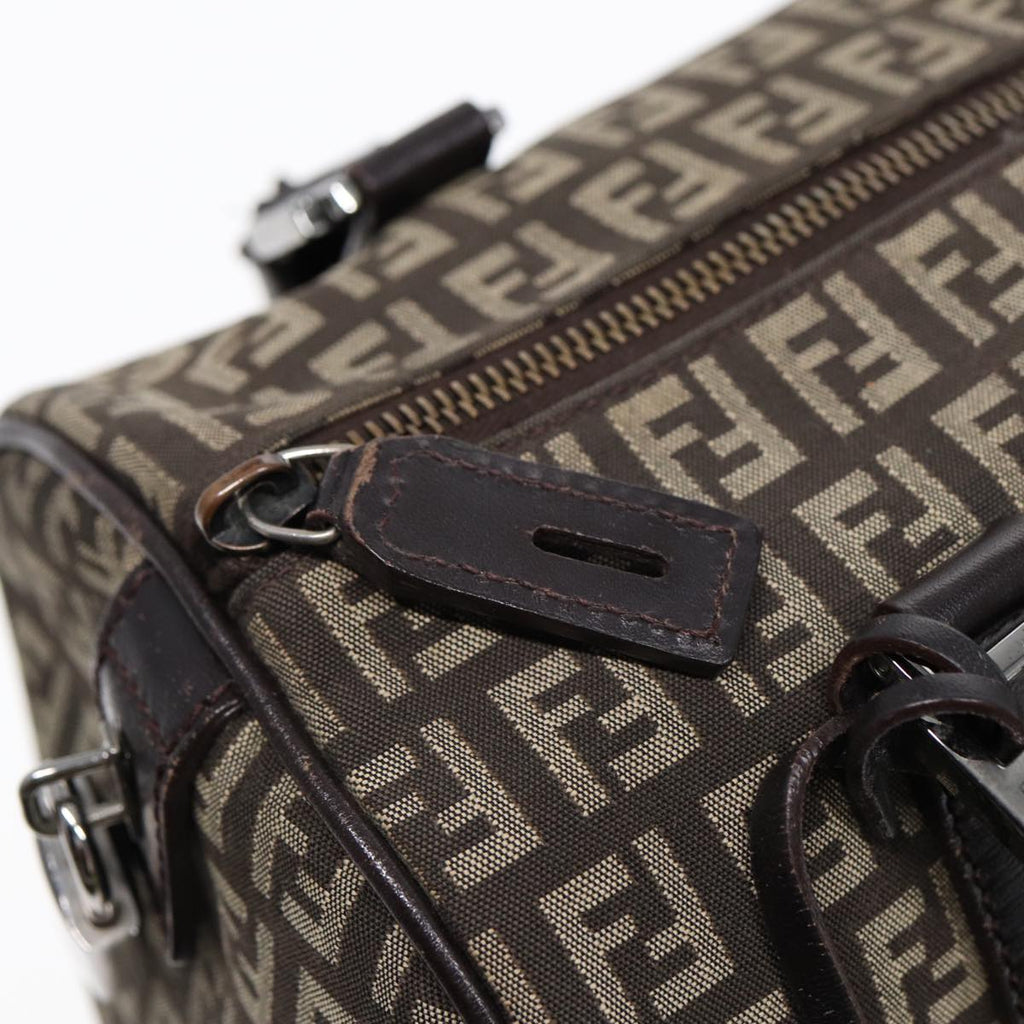 FENDI Zucchino Canvas Hand Bag Brown Silver 88078
