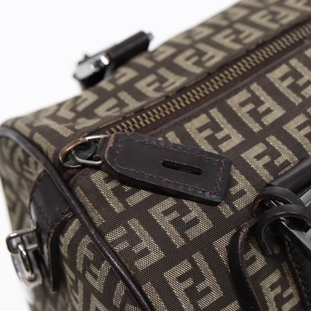 FENDI Zucchino Canvas Hand Bag Brown Silver 88078
