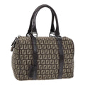 FENDI Zucchino Canvas Hand Bag Brown Silver 88078