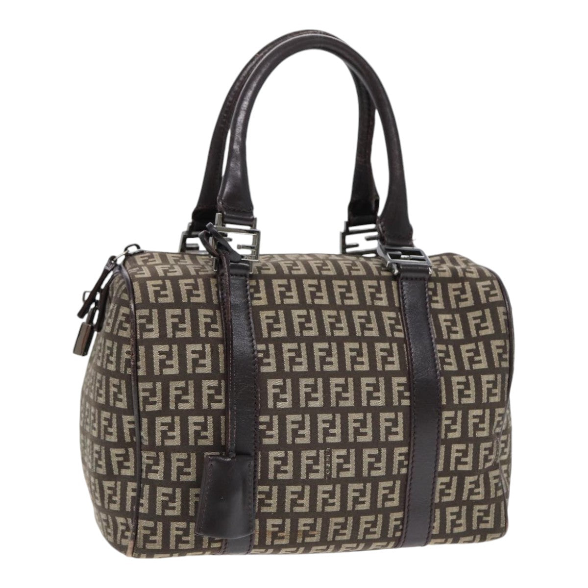 FENDI Zucchino Canvas Hand Bag Brown Silver 88078