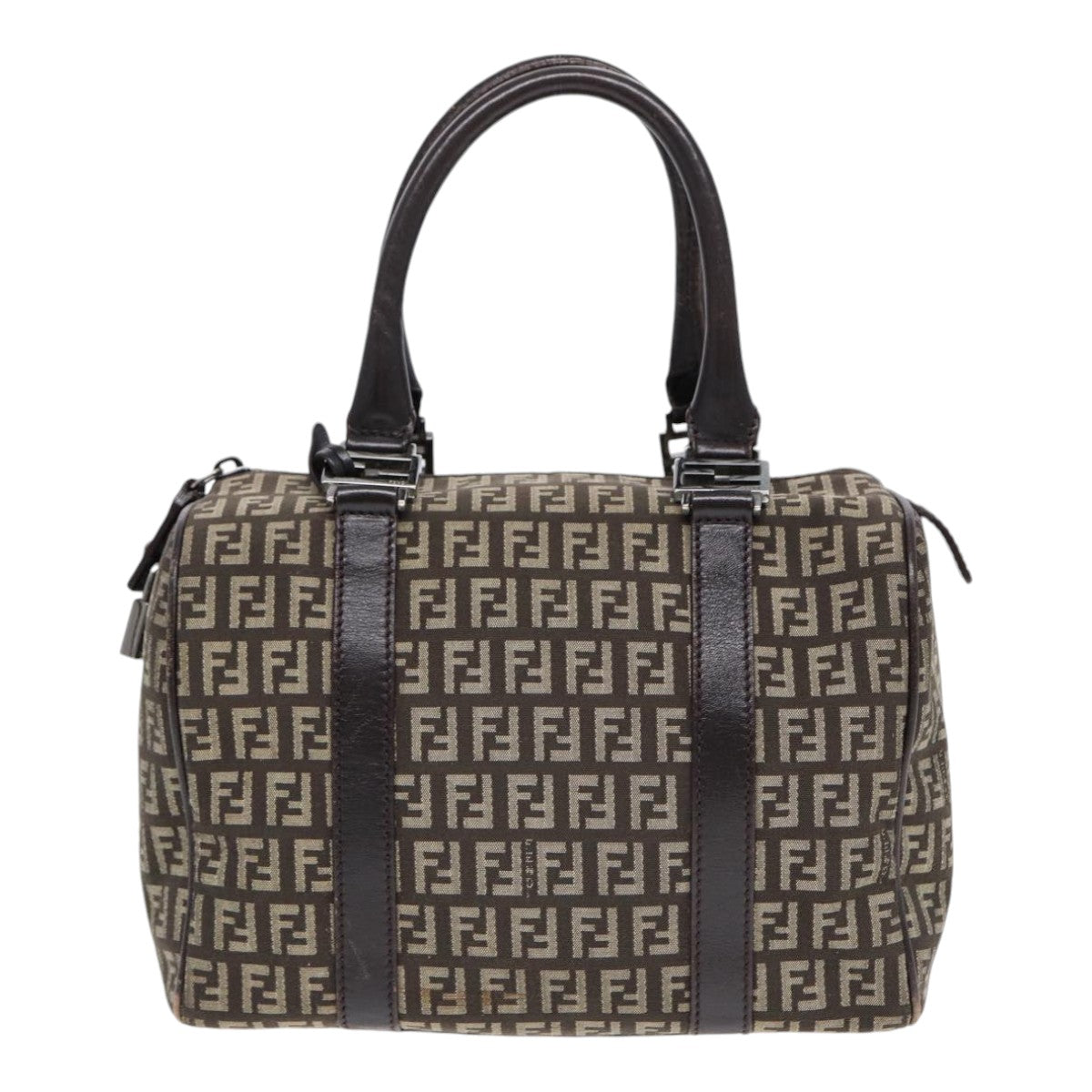 FENDI Zucchino Canvas Hand Bag Brown Silver 88078