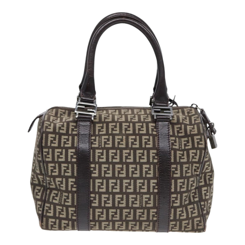 FENDI Zucchino Canvas Hand Bag Brown Silver 88078