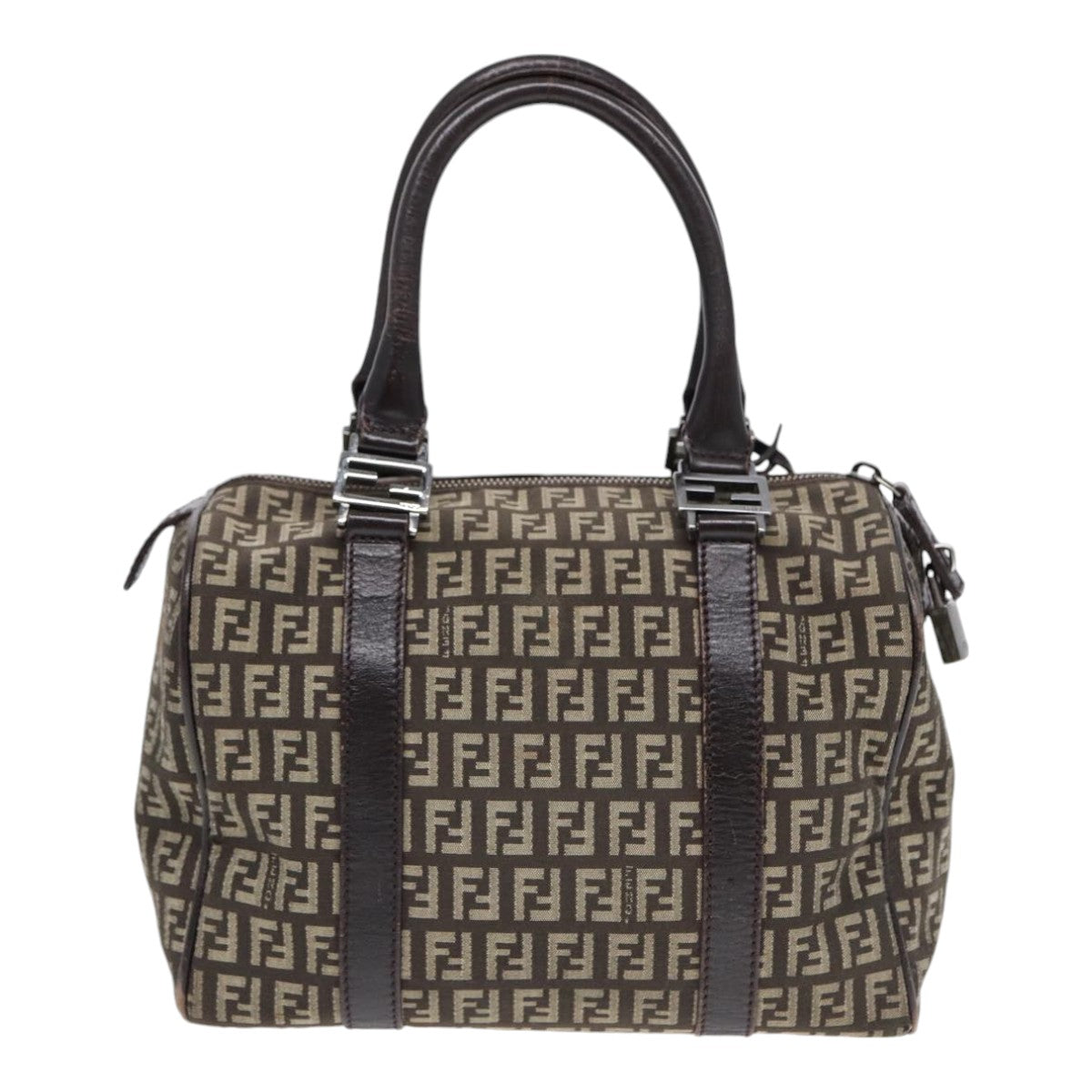 FENDI Zucchino Canvas Hand Bag Brown Silver 88078