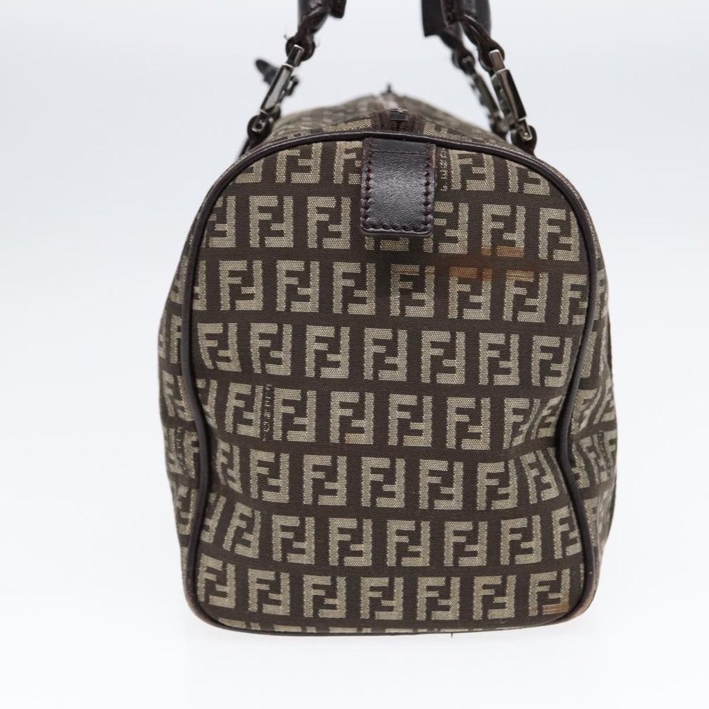 FENDI Zucchino Canvas Hand Bag Brown Silver 88078
