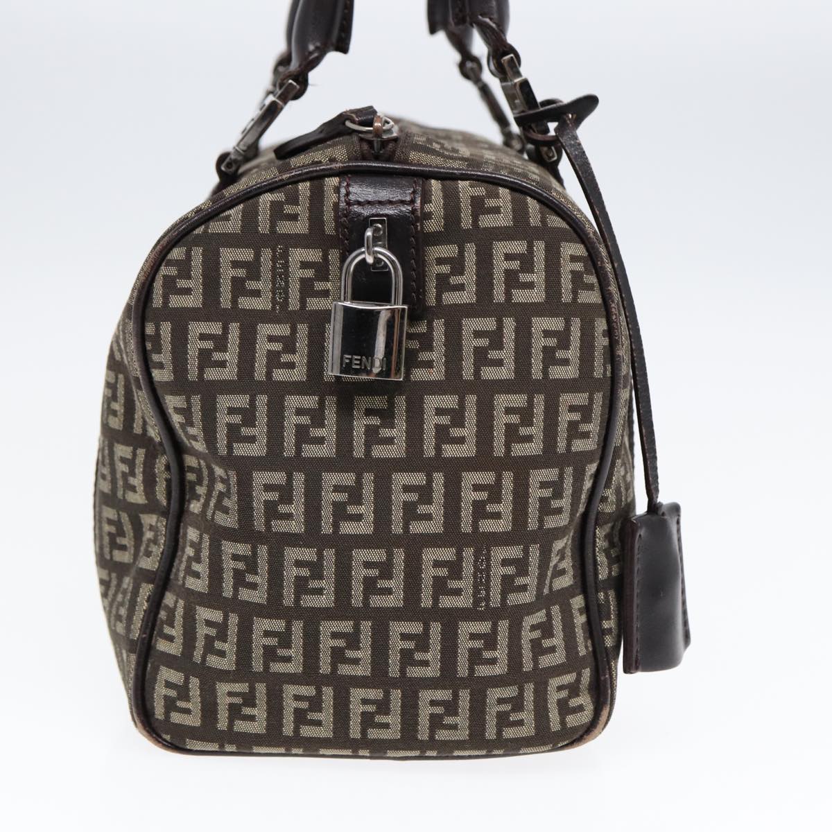 FENDI Zucchino Canvas Hand Bag Brown Silver 88078