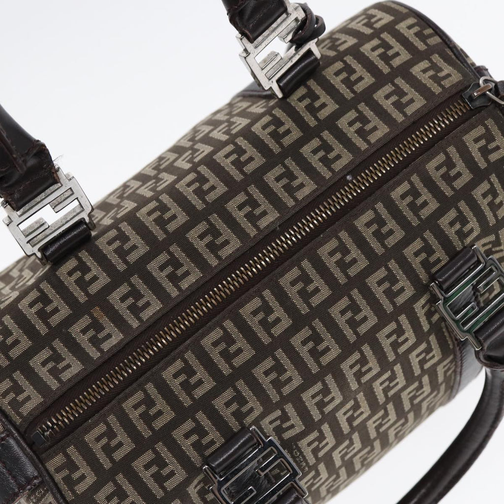 FENDI Zucchino Canvas Hand Bag Brown Silver 88078