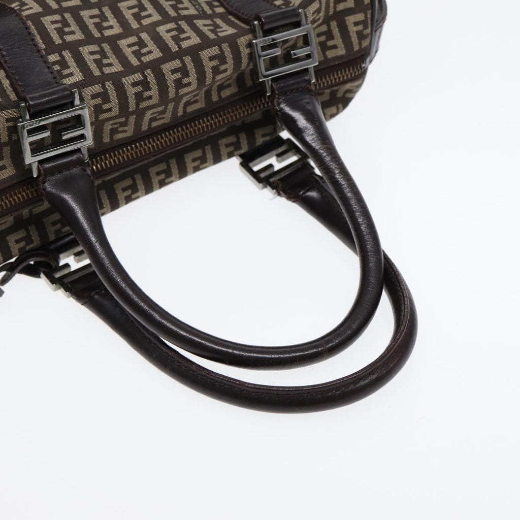 FENDI Zucchino Canvas Hand Bag Brown Silver 88078