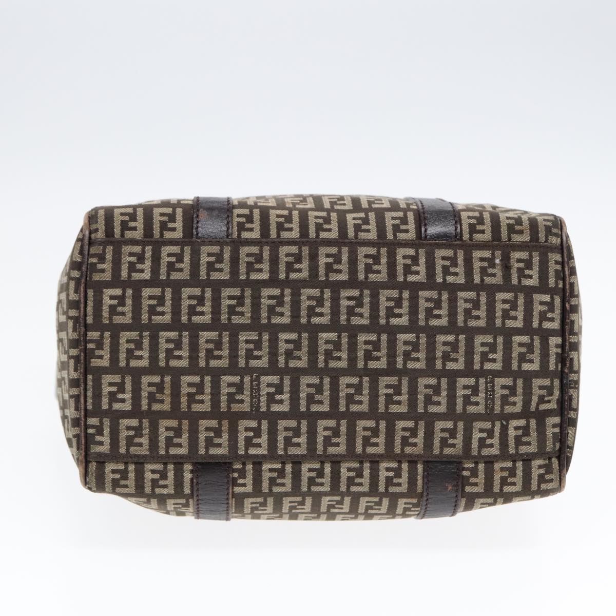 FENDI Zucchino Canvas Hand Bag Brown Silver 88078