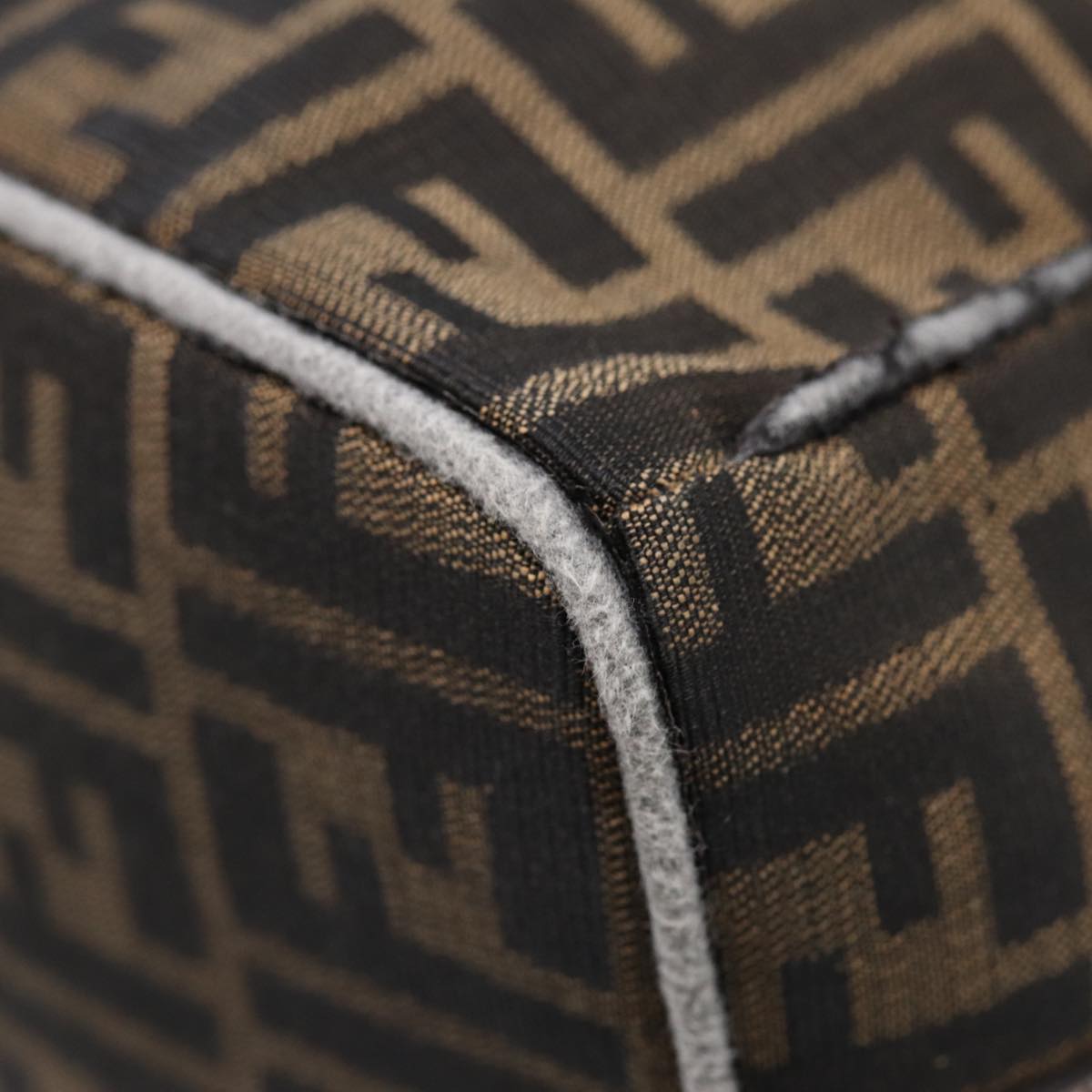 FENDI Zucca Canvas Hand Bag Brown Black gold 88081