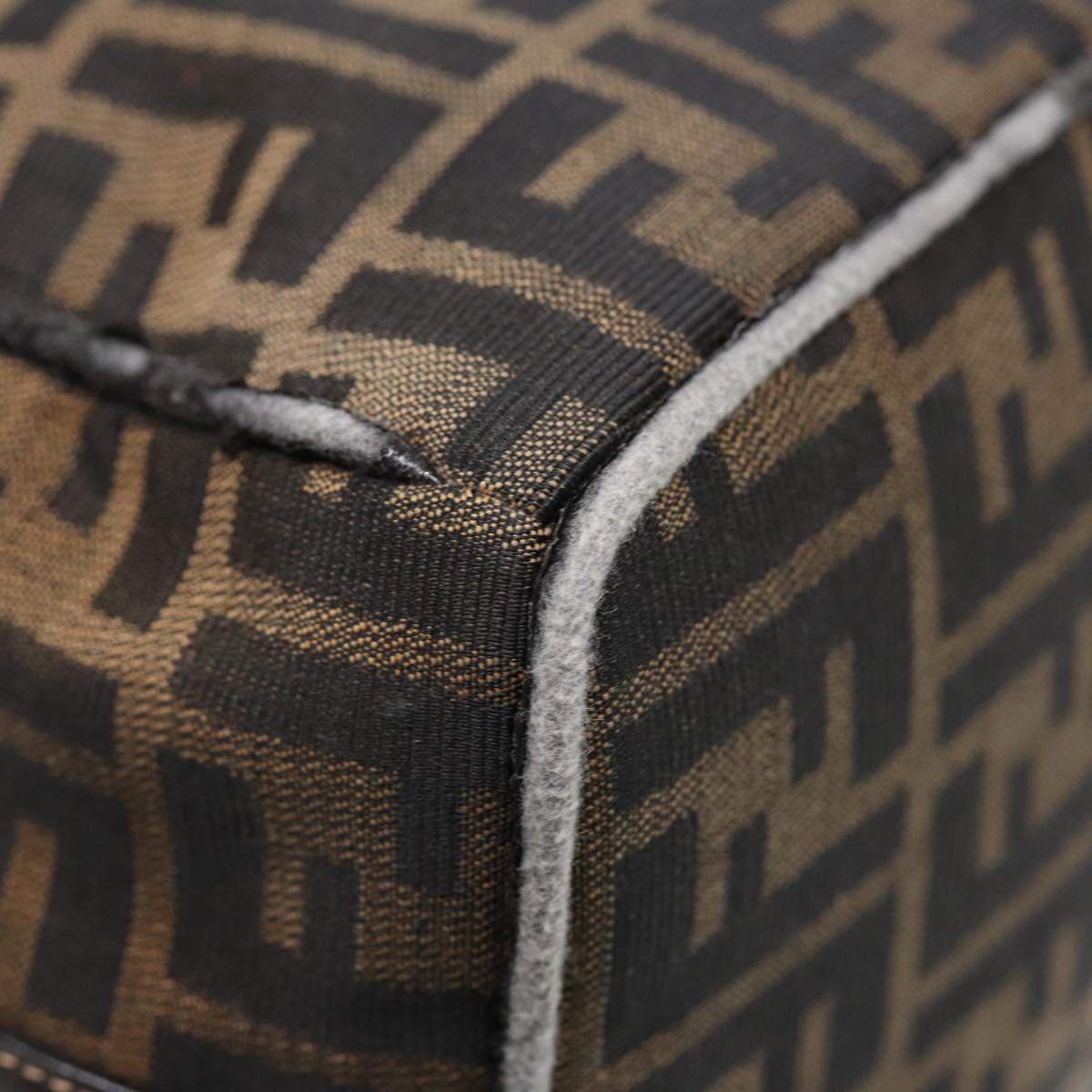 FENDI Zucca Canvas Hand Bag Brown Black gold 88081