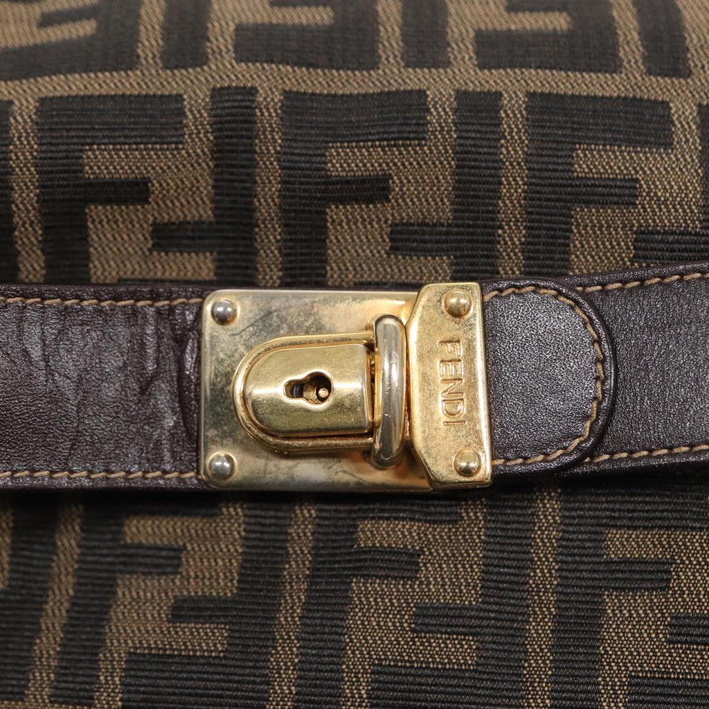 FENDI Zucca Canvas Hand Bag Brown Black gold 88081