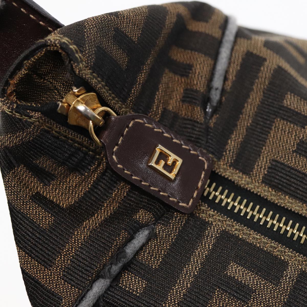 FENDI Zucca Canvas Hand Bag Brown Black gold 88081
