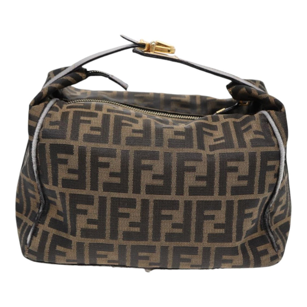FENDI Zucca Canvas Hand Bag Brown Black gold 88081
