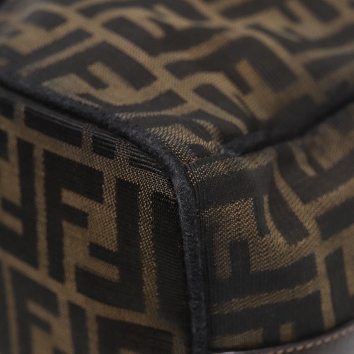 FENDI Zucca Canvas Hand Bag Brown Black gold 88082