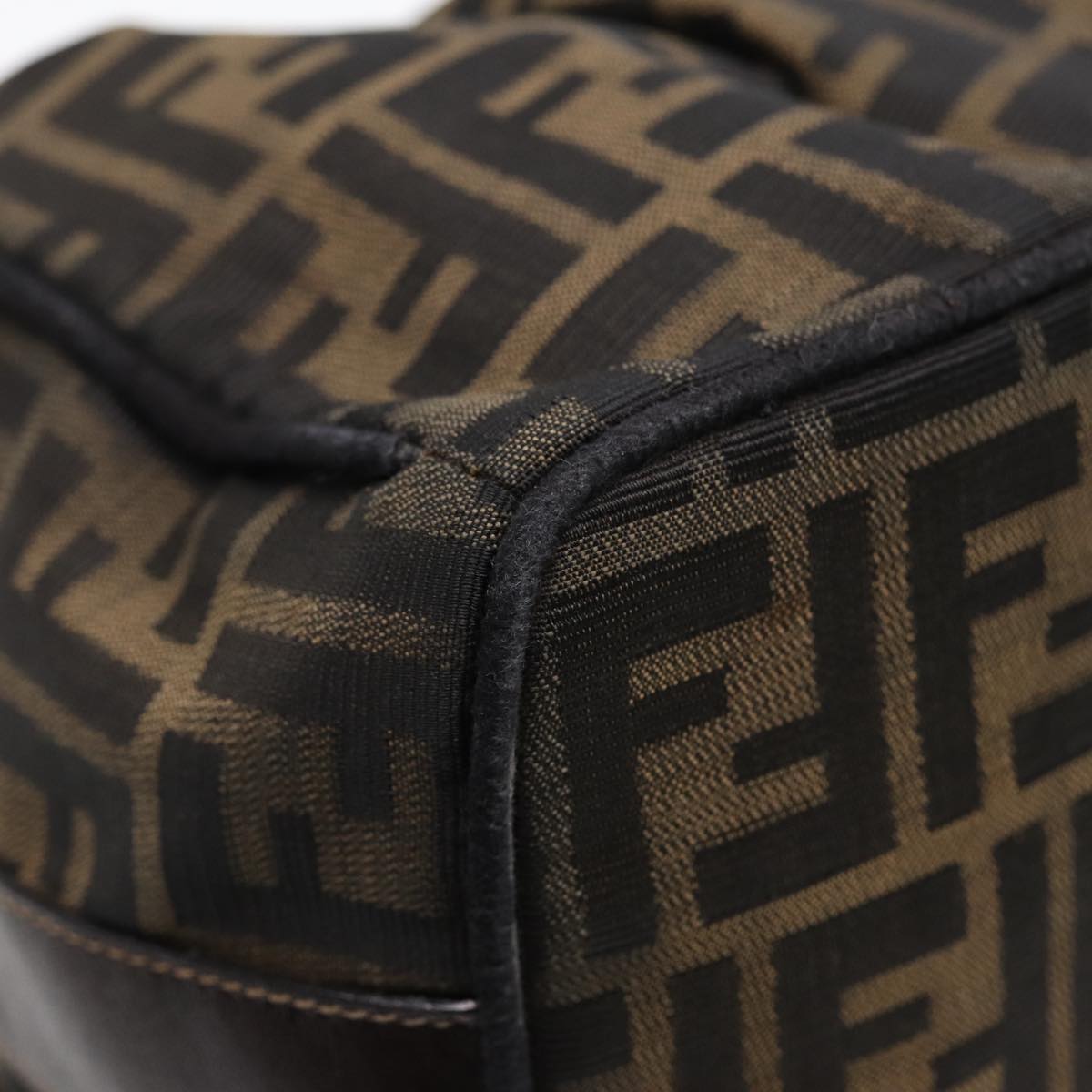 FENDI Zucca Canvas Hand Bag Brown Black gold 88082