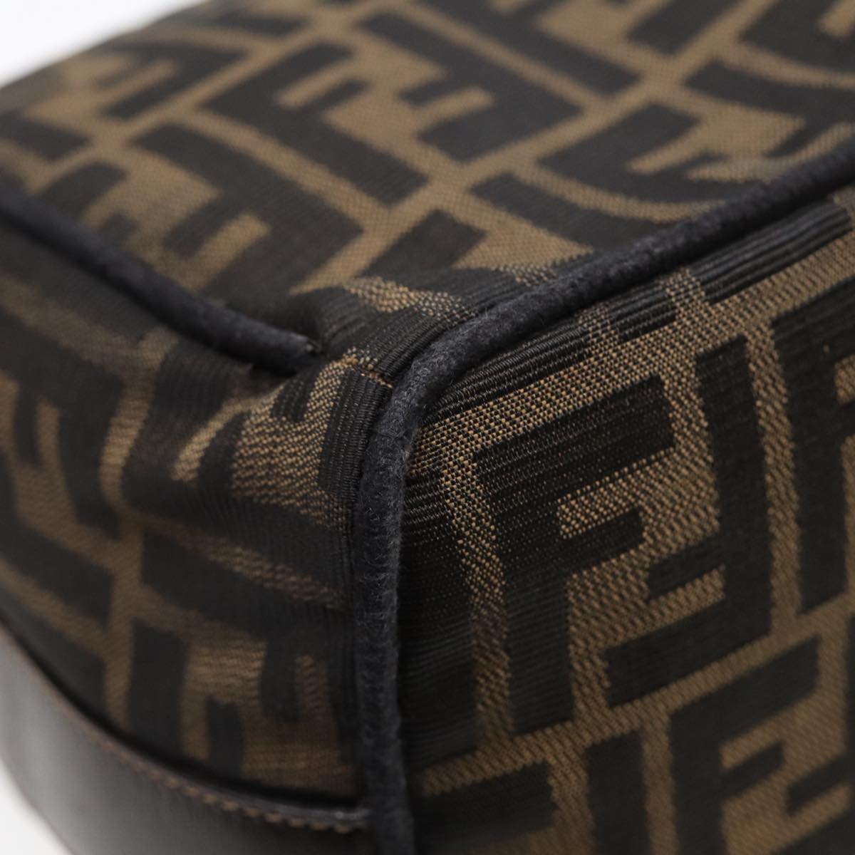 FENDI Zucca Canvas Hand Bag Brown Black gold 88082