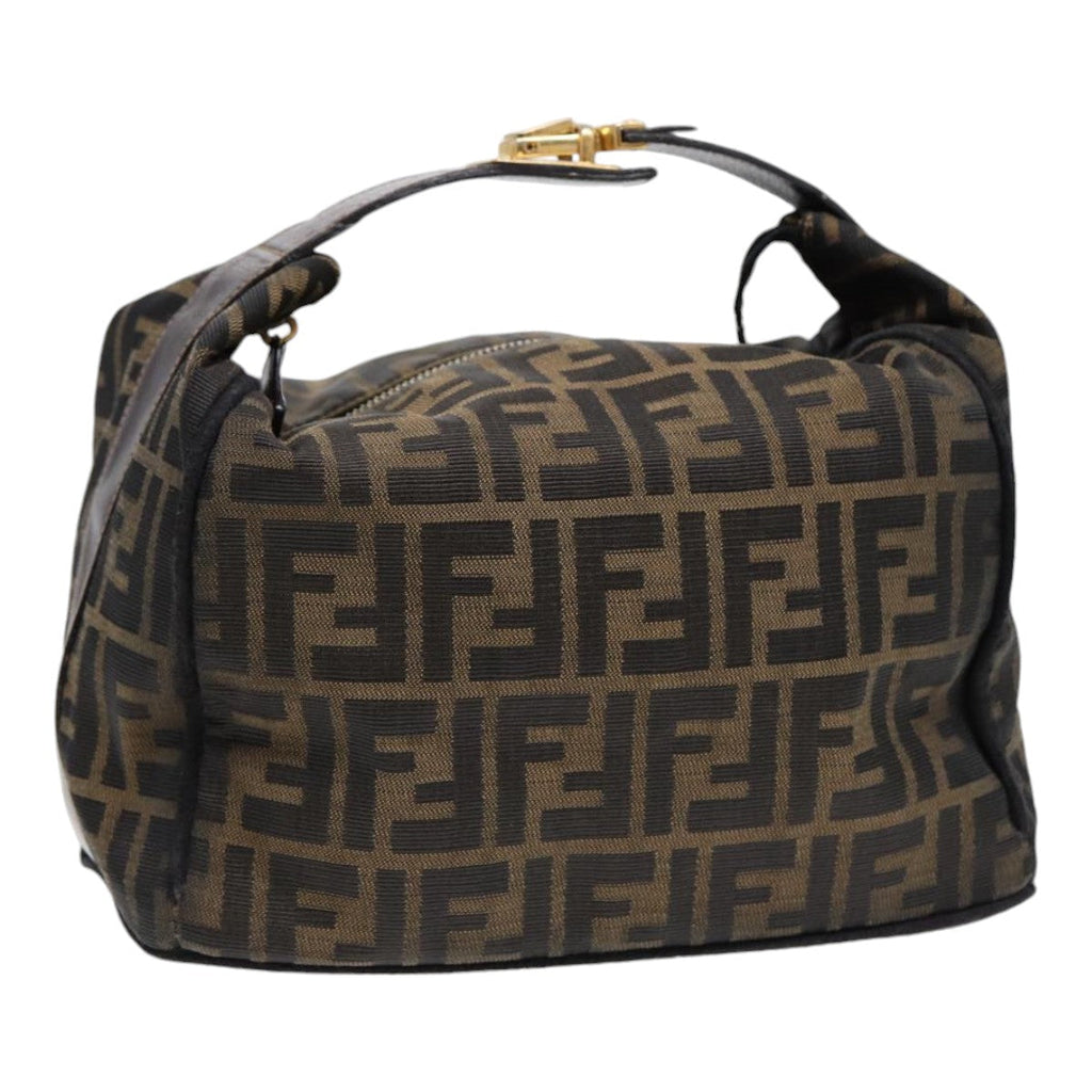 FENDI Zucca Canvas Hand Bag Brown Black gold 88082