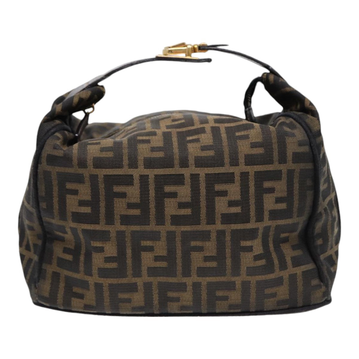 FENDI Zucca Canvas Hand Bag Brown Black gold 88082