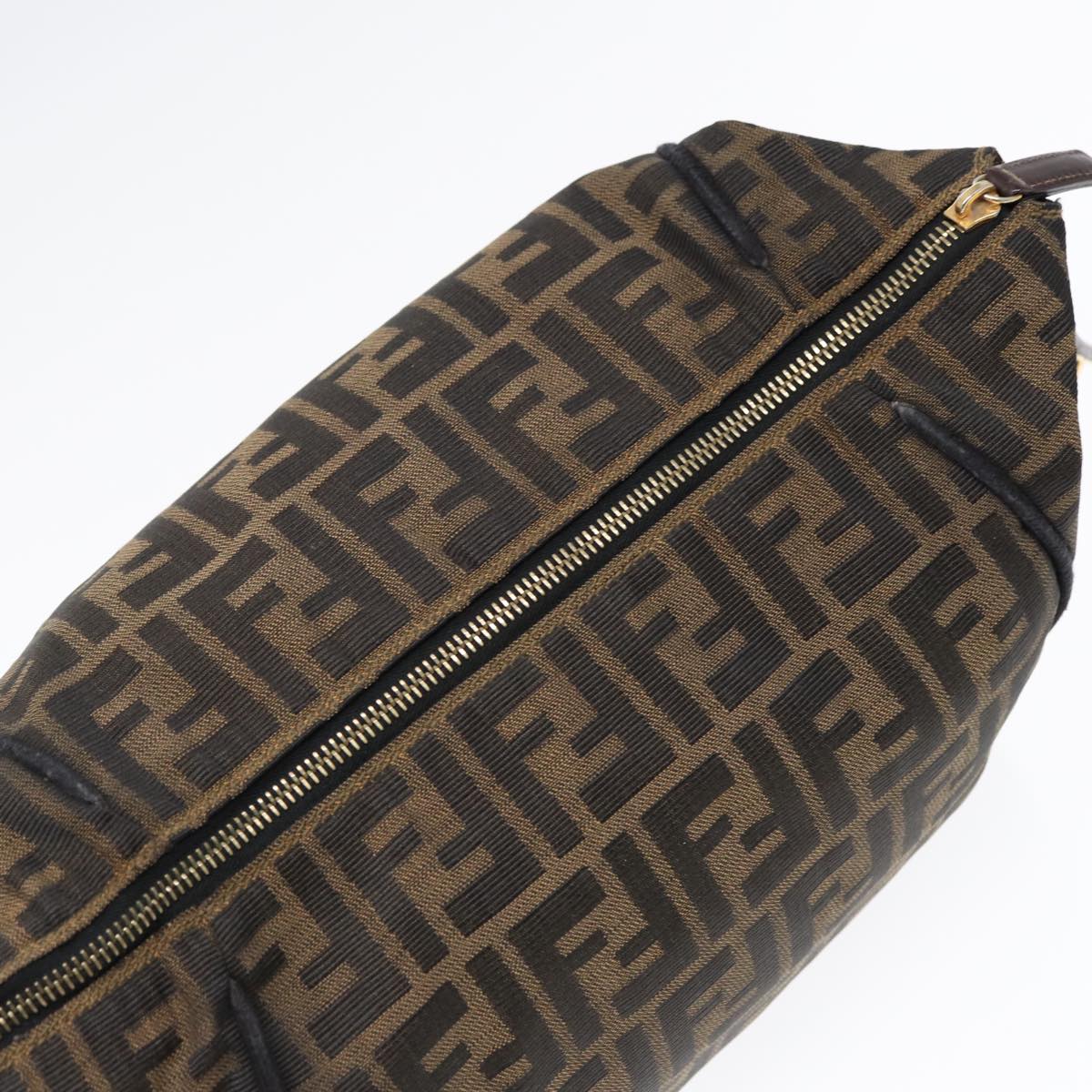 FENDI Zucca Canvas Hand Bag Brown Black gold 88082