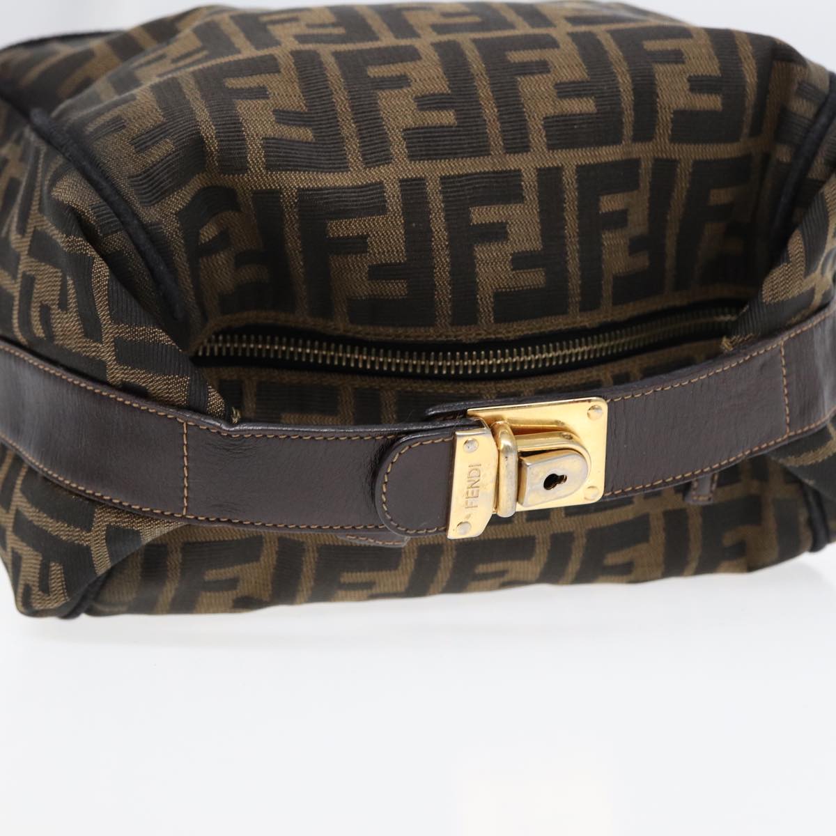 FENDI Zucca Canvas Hand Bag Brown Black gold 88082