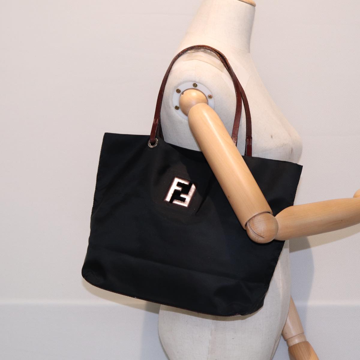 FENDI Tote Bag Nylon Black Silver 88083