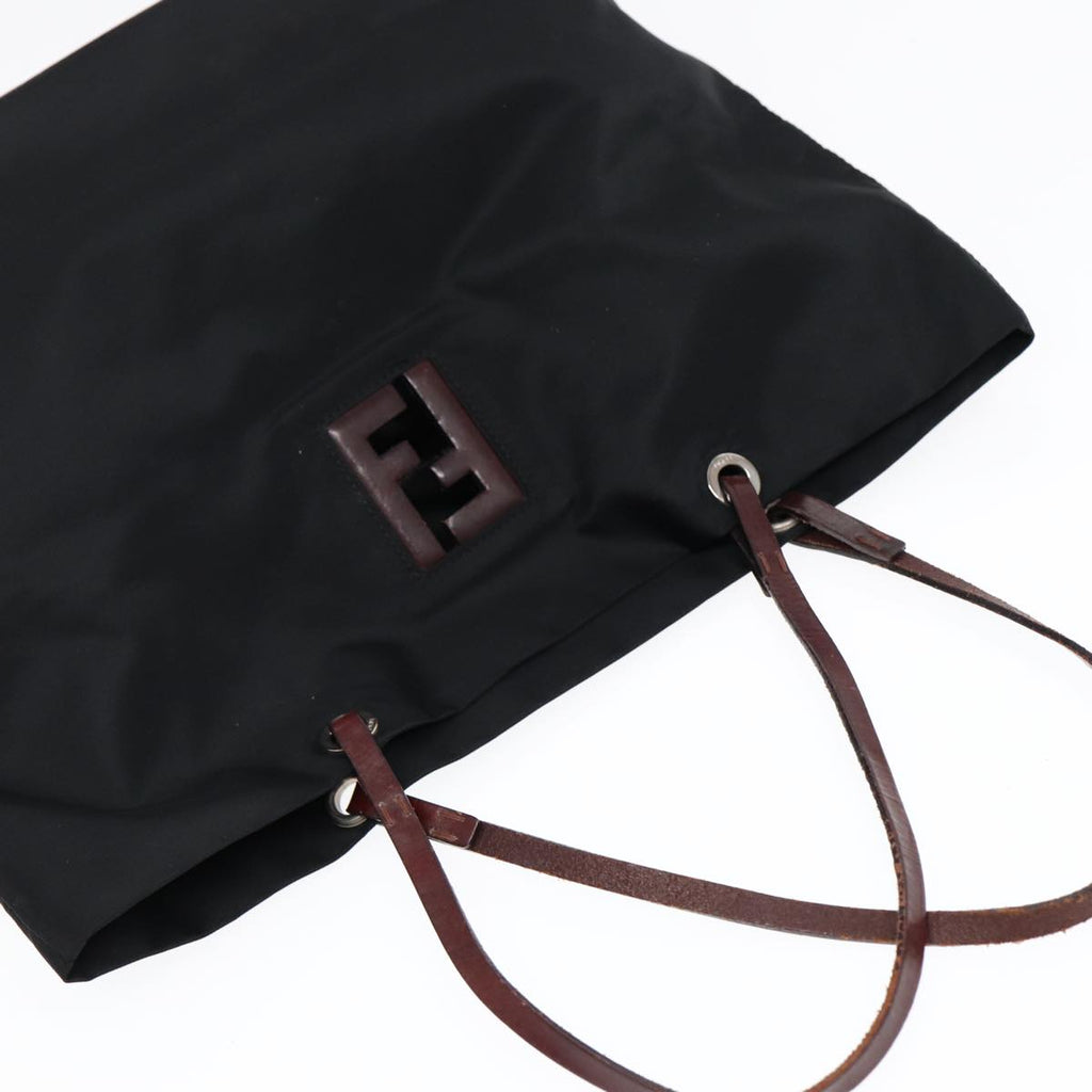 FENDI Tote Bag Nylon Black Silver 88083