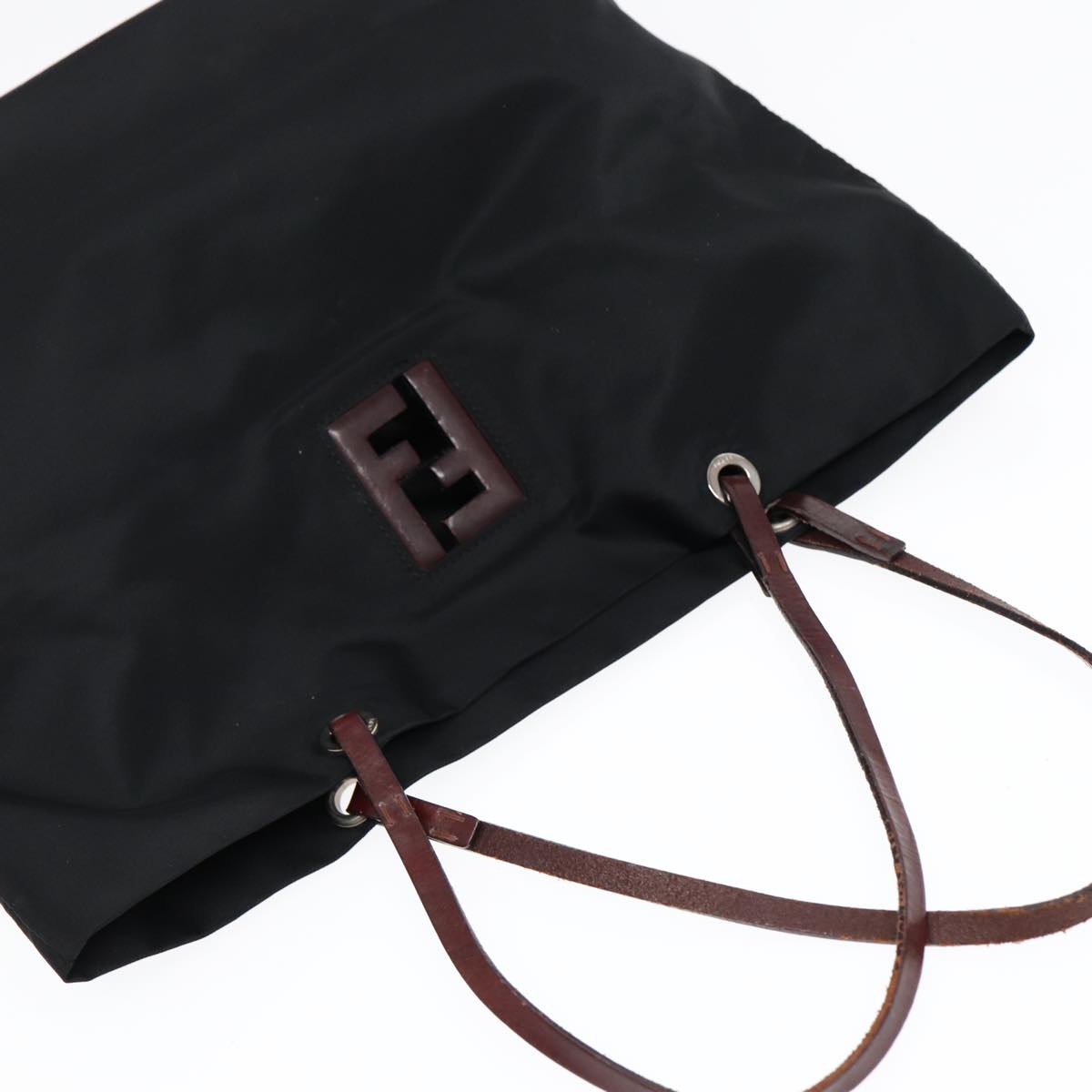 FENDI Tote Bag Nylon Black Silver 88083