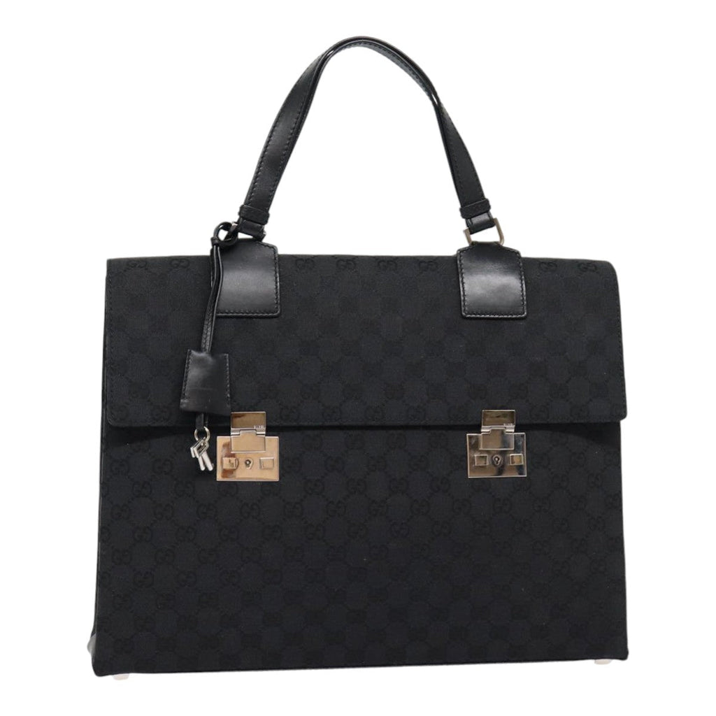 GUCCI GG Canvas Business Bag Black Silver 88143