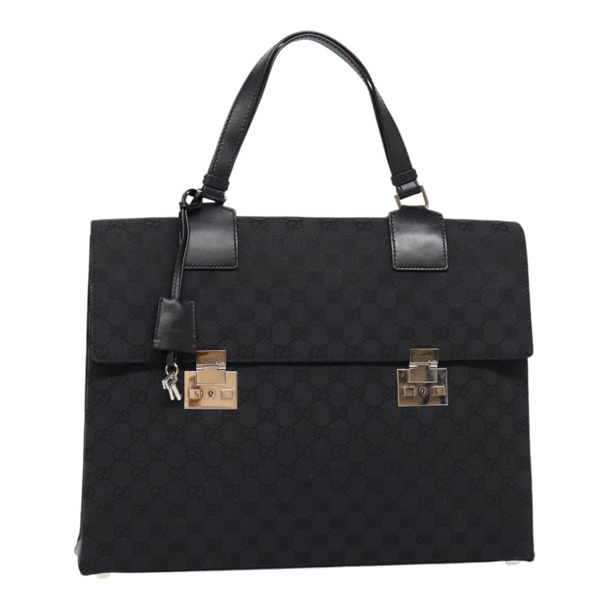 GUCCI GG Canvas Business Bag Black Silver 88143