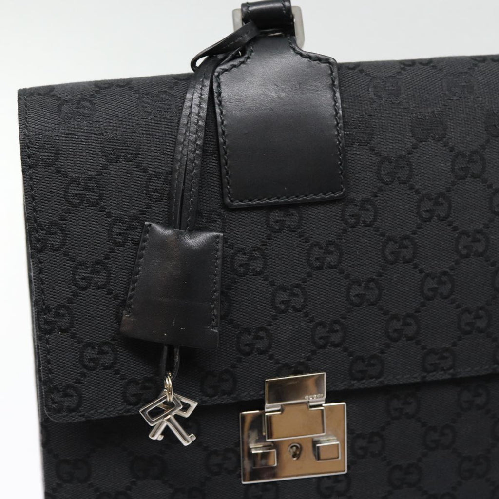 GUCCI GG Canvas Business Bag Black Silver 88143
