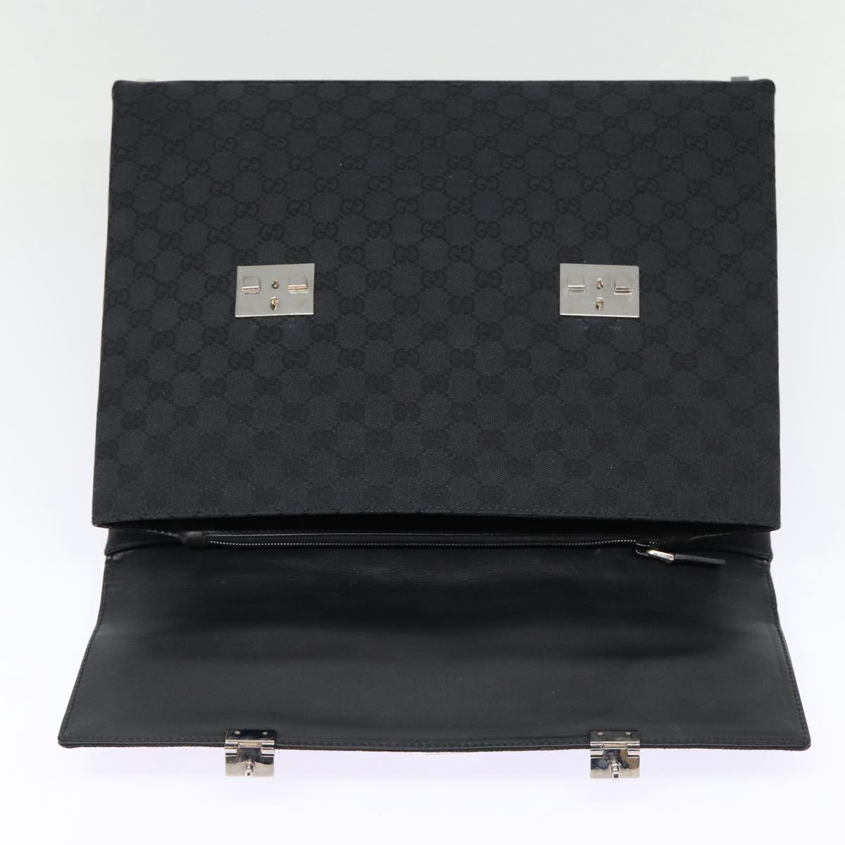 GUCCI GG Canvas Business Bag Black Silver 88143