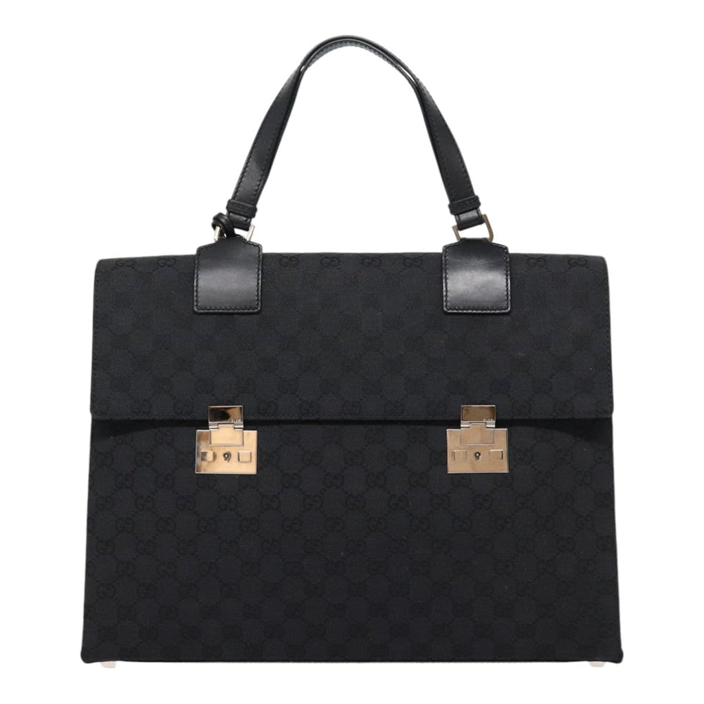 GUCCI GG Canvas Business Bag Black Silver 88143