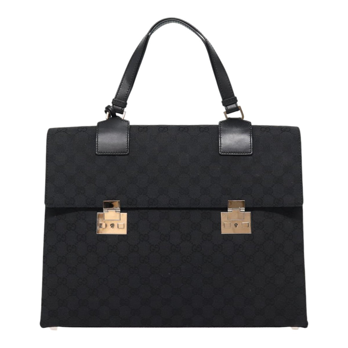 GUCCI GG Canvas Business Bag Black Silver 88143
