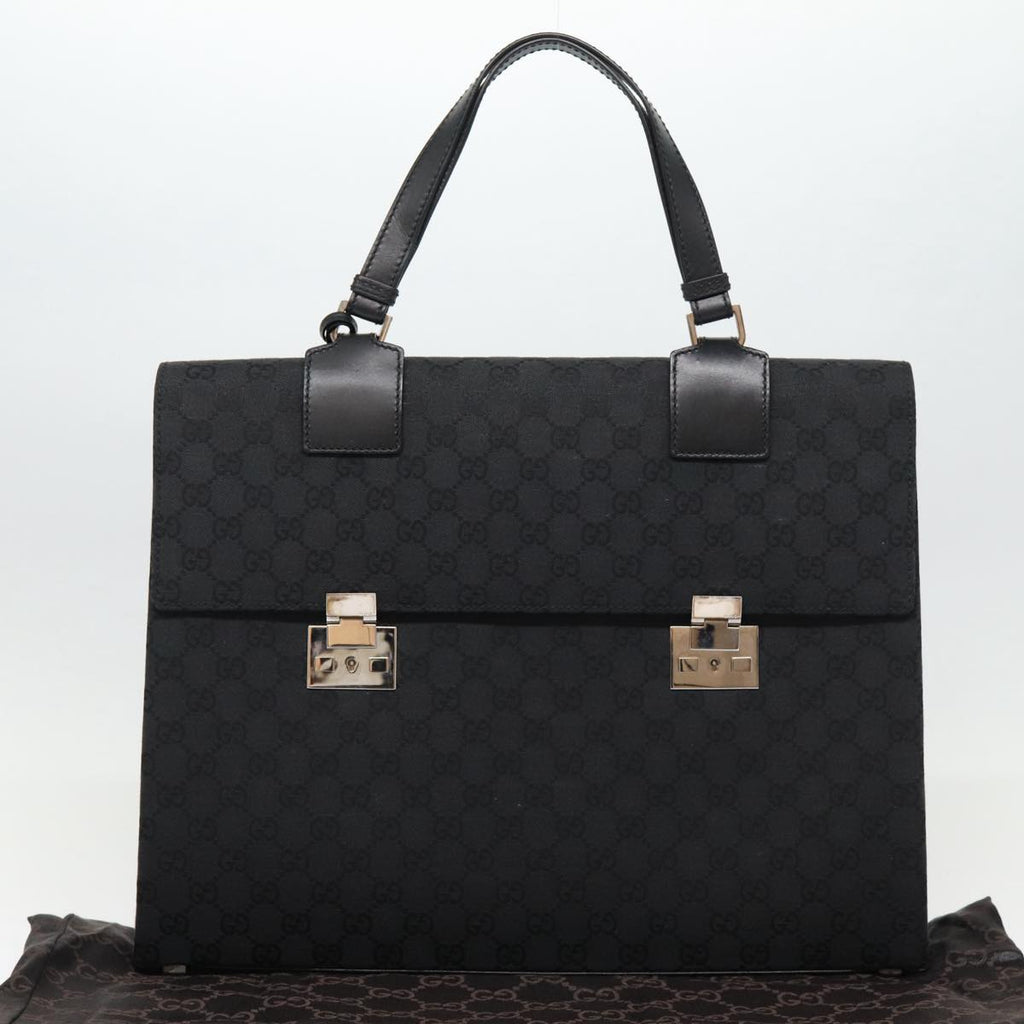GUCCI GG Canvas Business Bag Black Silver 88143