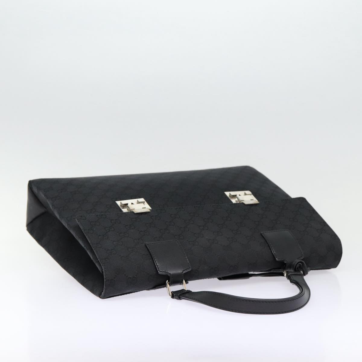 GUCCI GG Canvas Business Bag Black Silver 88143