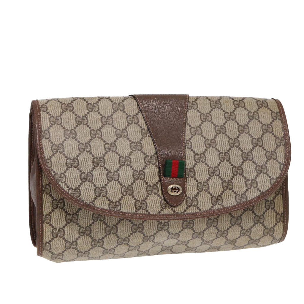 GUCCI GG Supreme Web Sherry Line Clutch Bag PVC Red Gold 156 01 031 88149