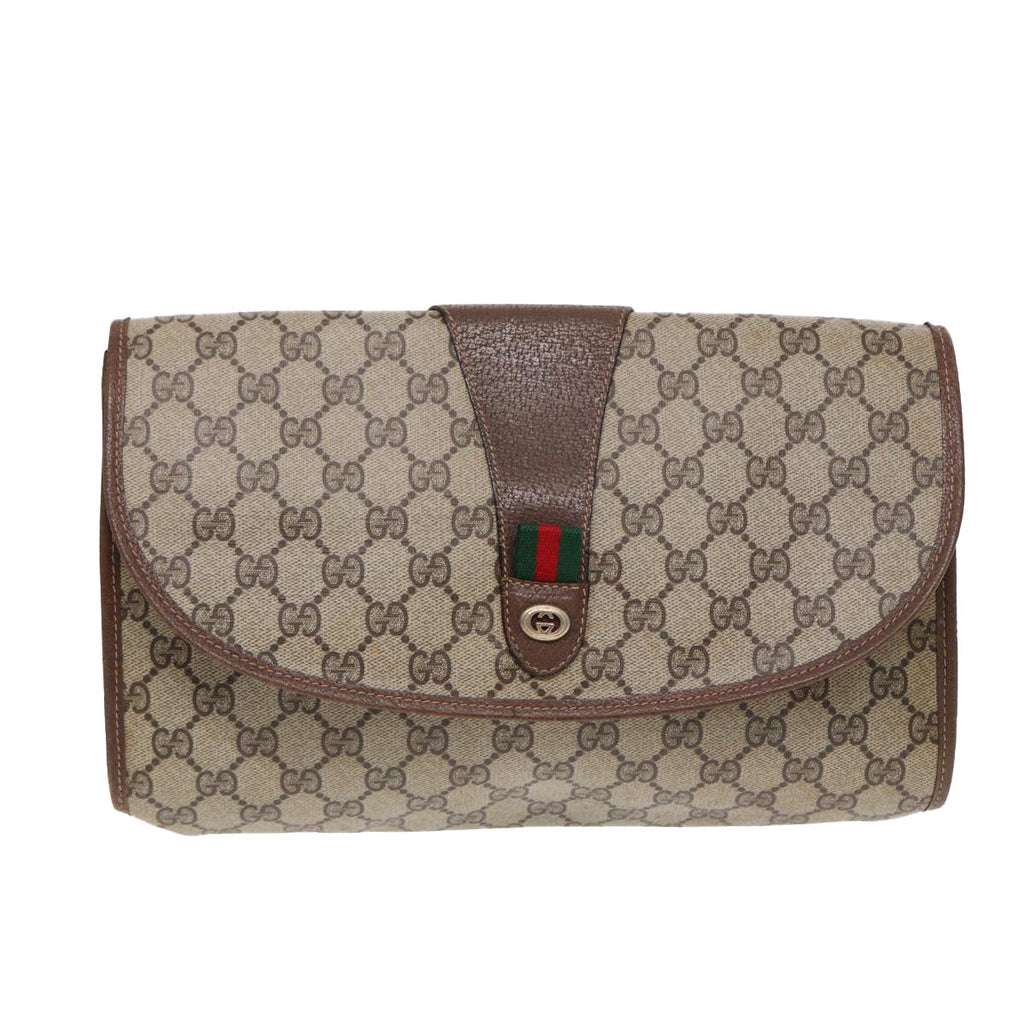 GUCCI GG Supreme Web Sherry Line Clutch Bag PVC Red Gold 156 01 031 88149
