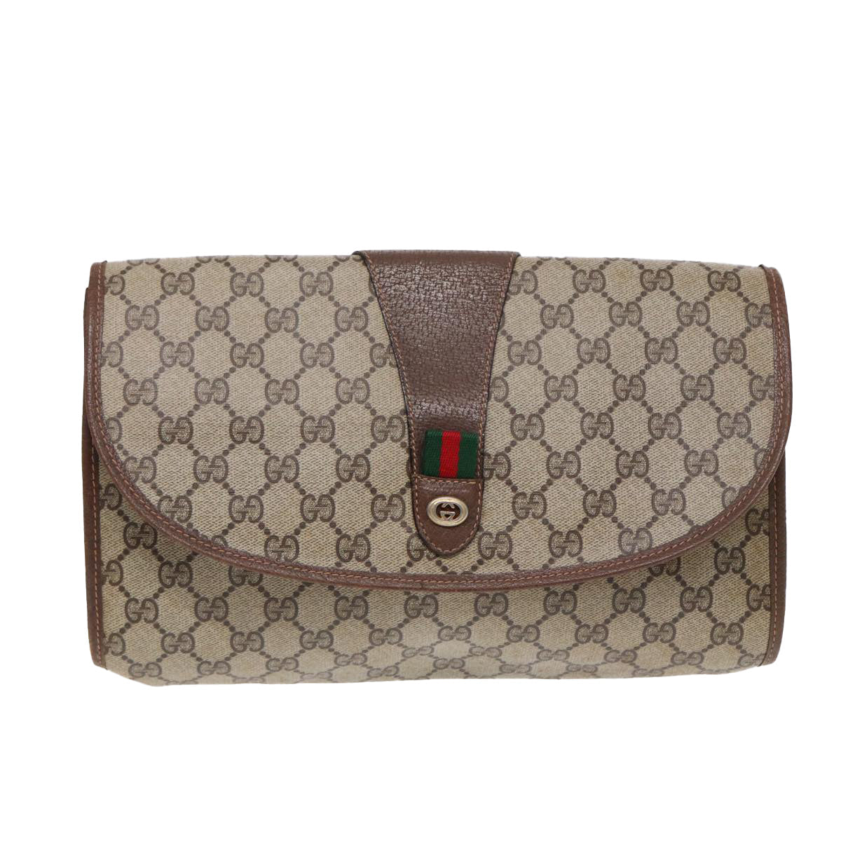 GUCCI GG Supreme Web Sherry Line Clutch Bag PVC Red Gold 156 01 031 88149