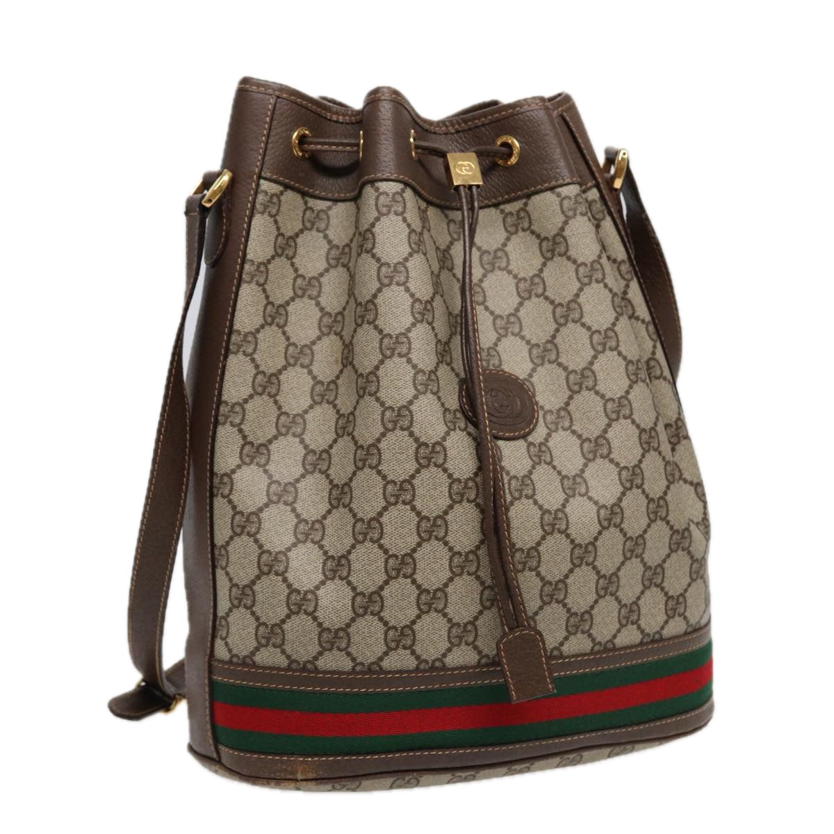 GUCCI GG Supreme Web Sherry Line Shoulder Bag Beige Gold 001 164 0933 88150